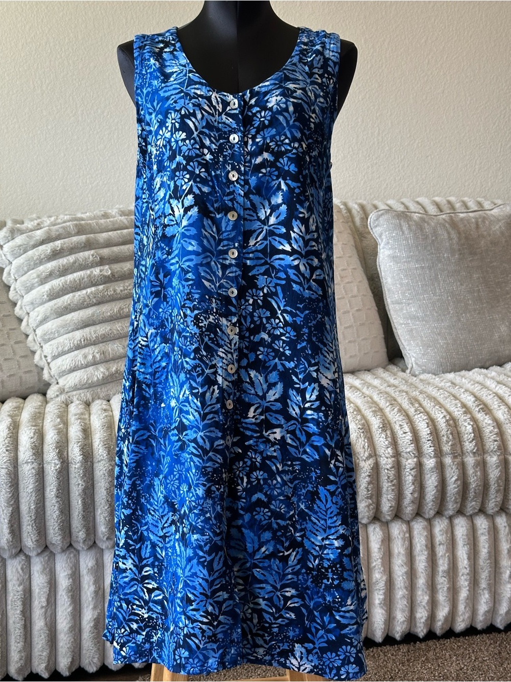 Blue Floral Button-Front A-Line Dress